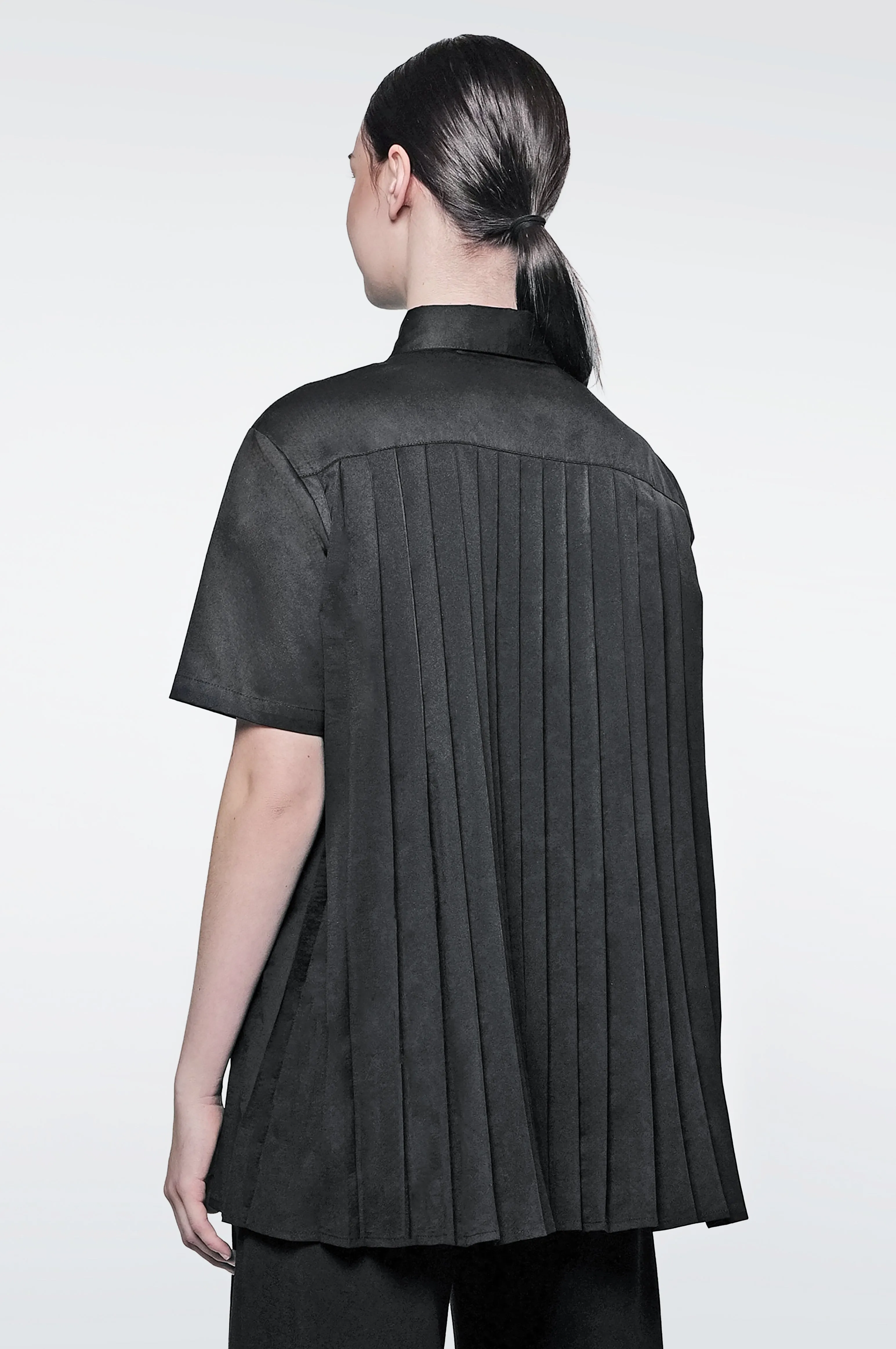 The Pleated Back Button Down Shirt in Black