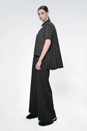 The Pleated Back Button Down Shirt in Black