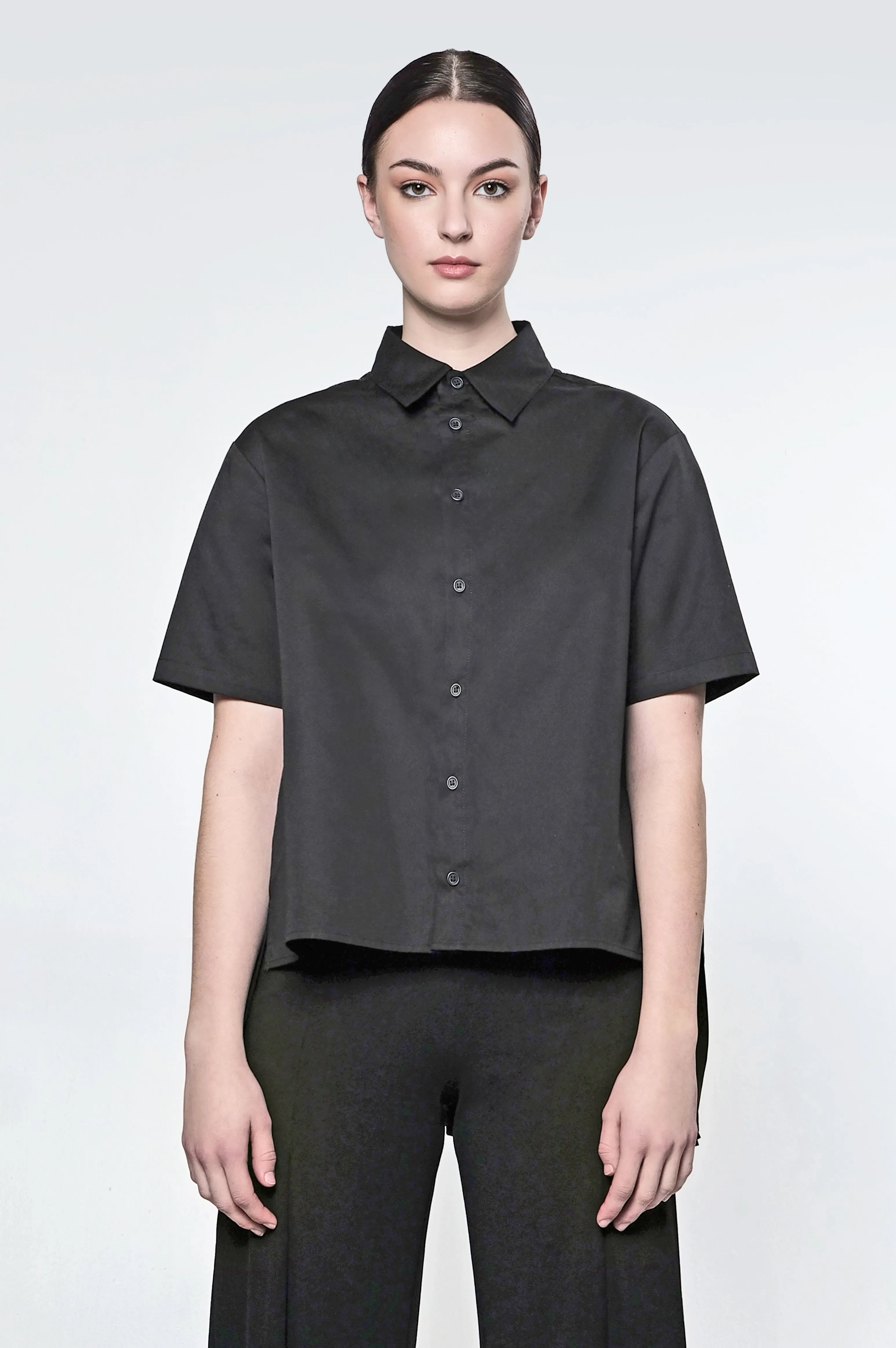 The Pleated Back Button Down Shirt in Black