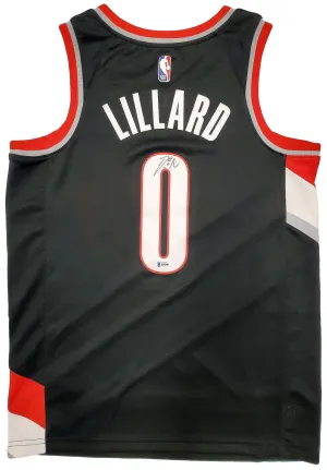 TRAIL BLAZERS DAMIAN LILLARD AUTOGRAPHED BLACK NIKE JERSEY SIZE M BECKETT 195899