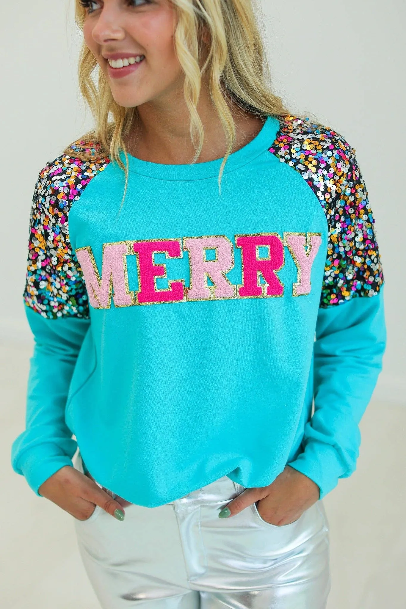 Turquoise MERRY Sweatshirt