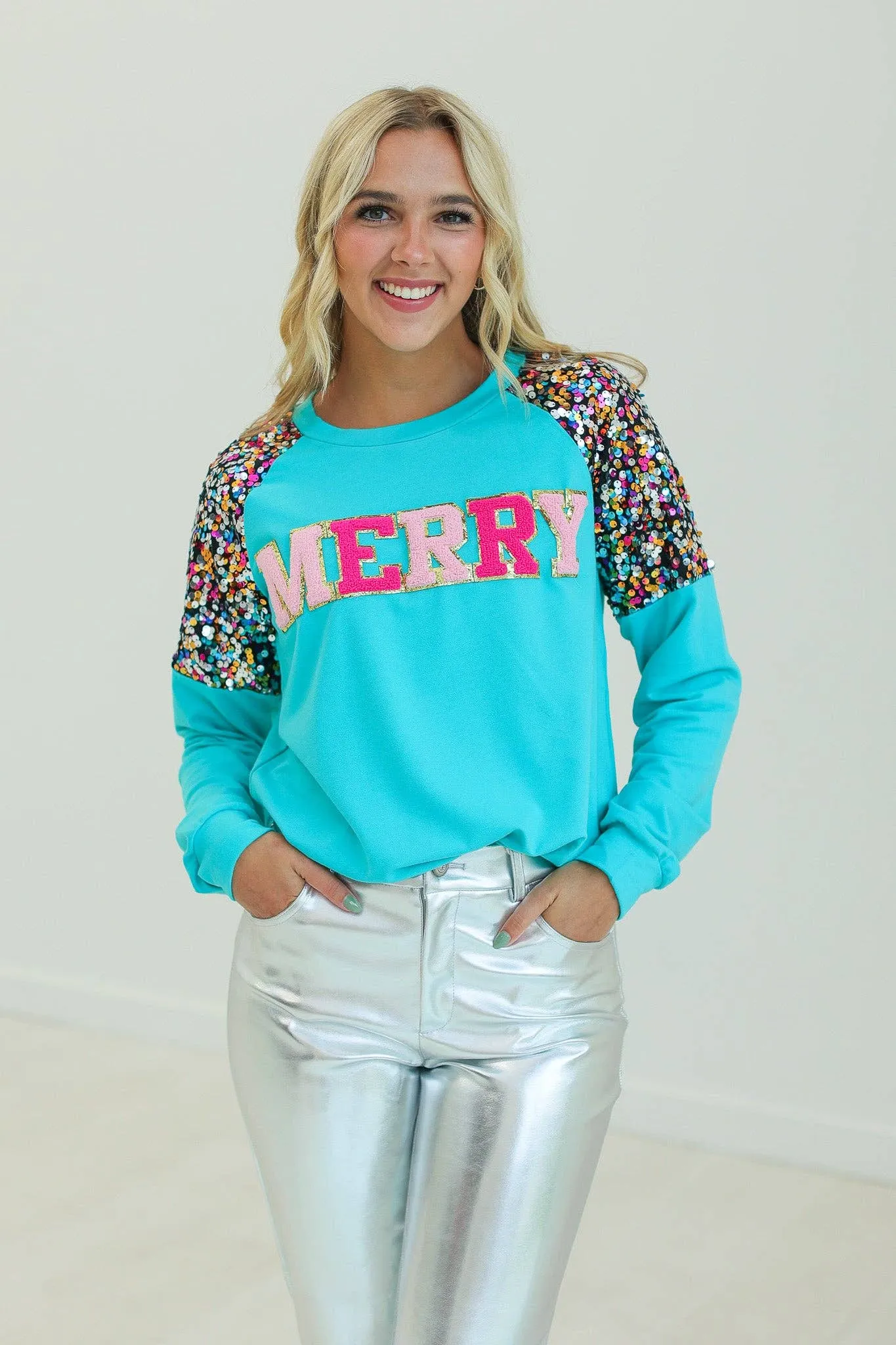 Turquoise MERRY Sweatshirt