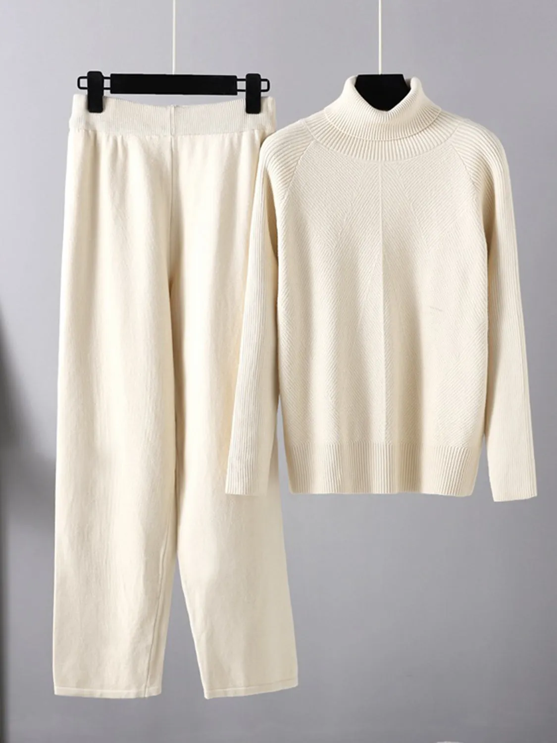 Turtleneck Raglan Sleeve Top and Pants Sweater Set