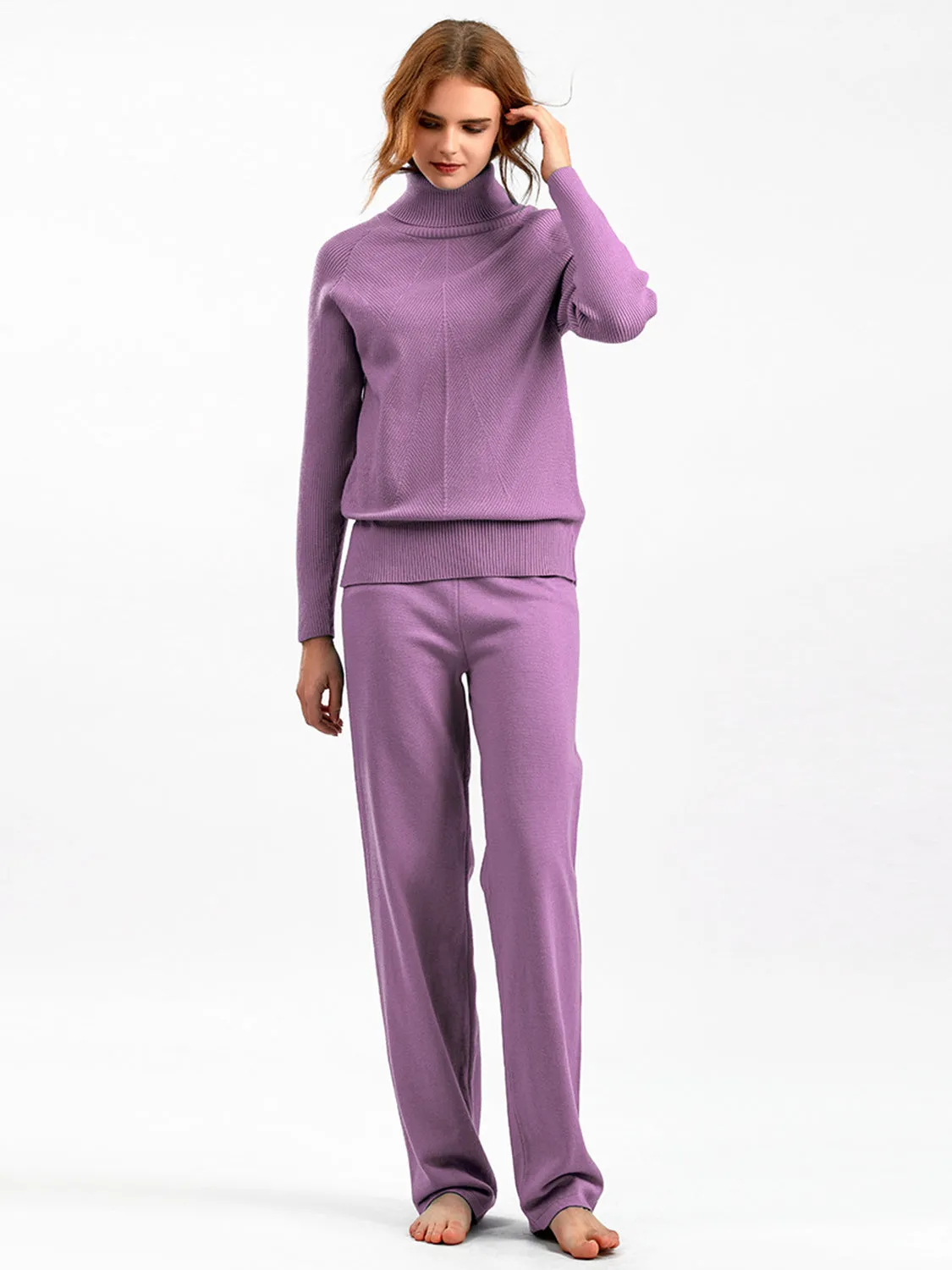 Turtleneck Raglan Sleeve Top and Pants Sweater Set
