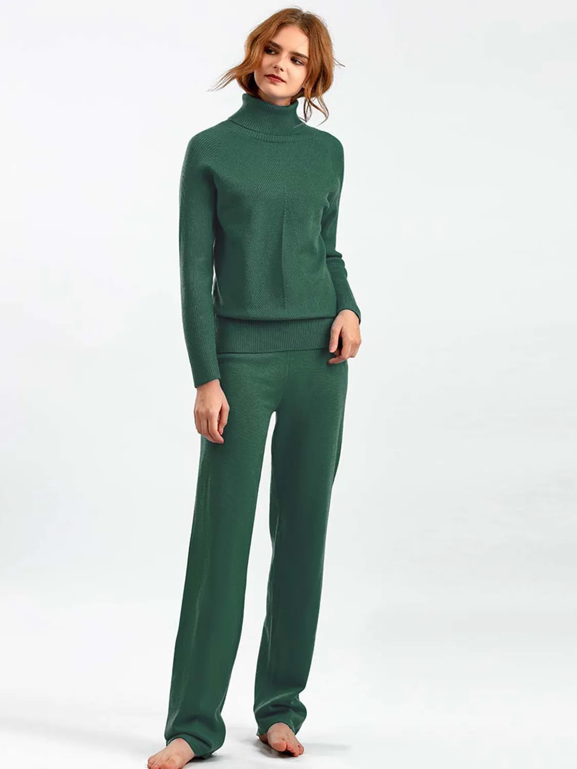 Turtleneck Raglan Sleeve Top and Pants Sweater Set