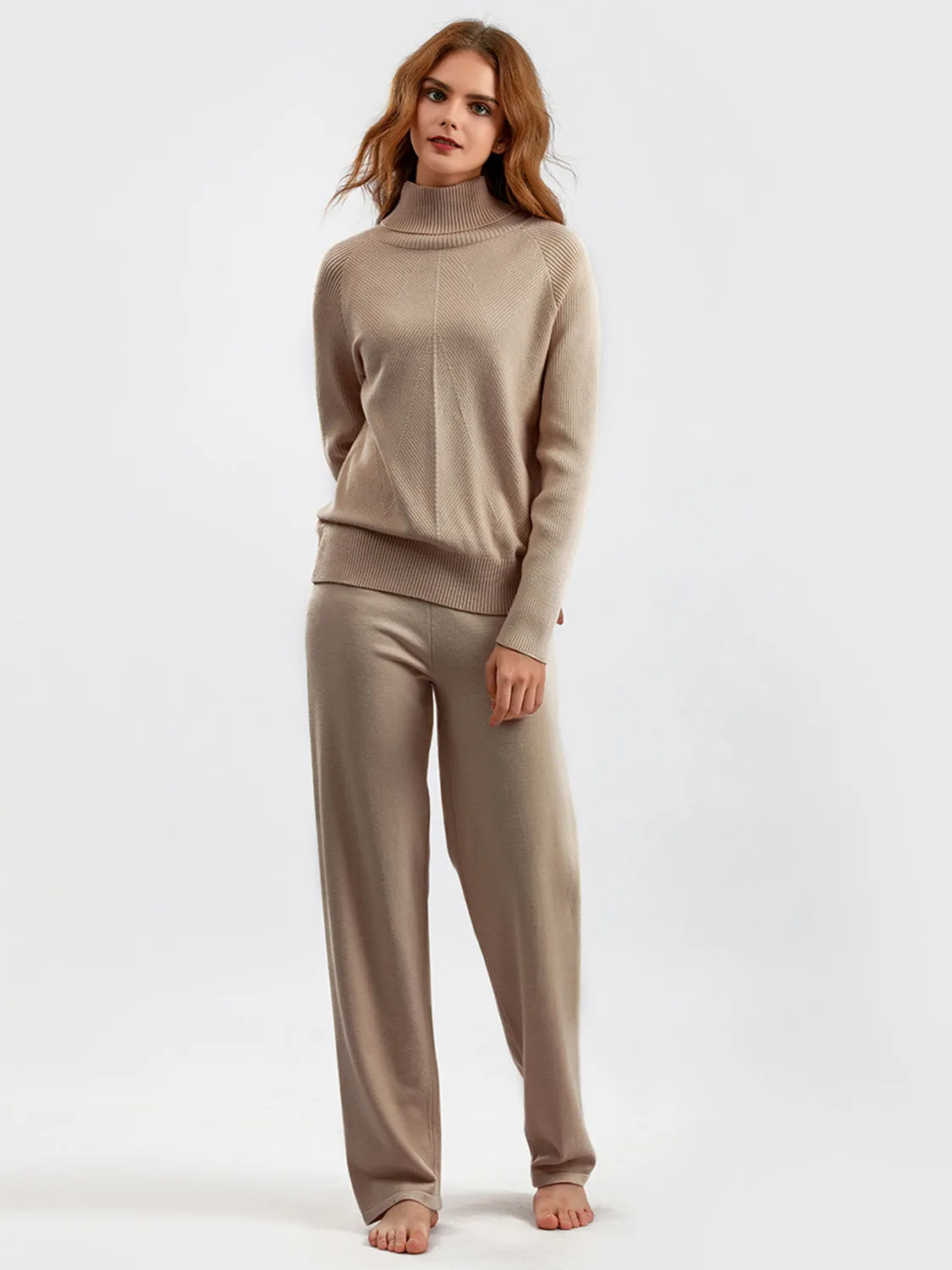 Turtleneck Raglan Sleeve Top and Pants Sweater Set