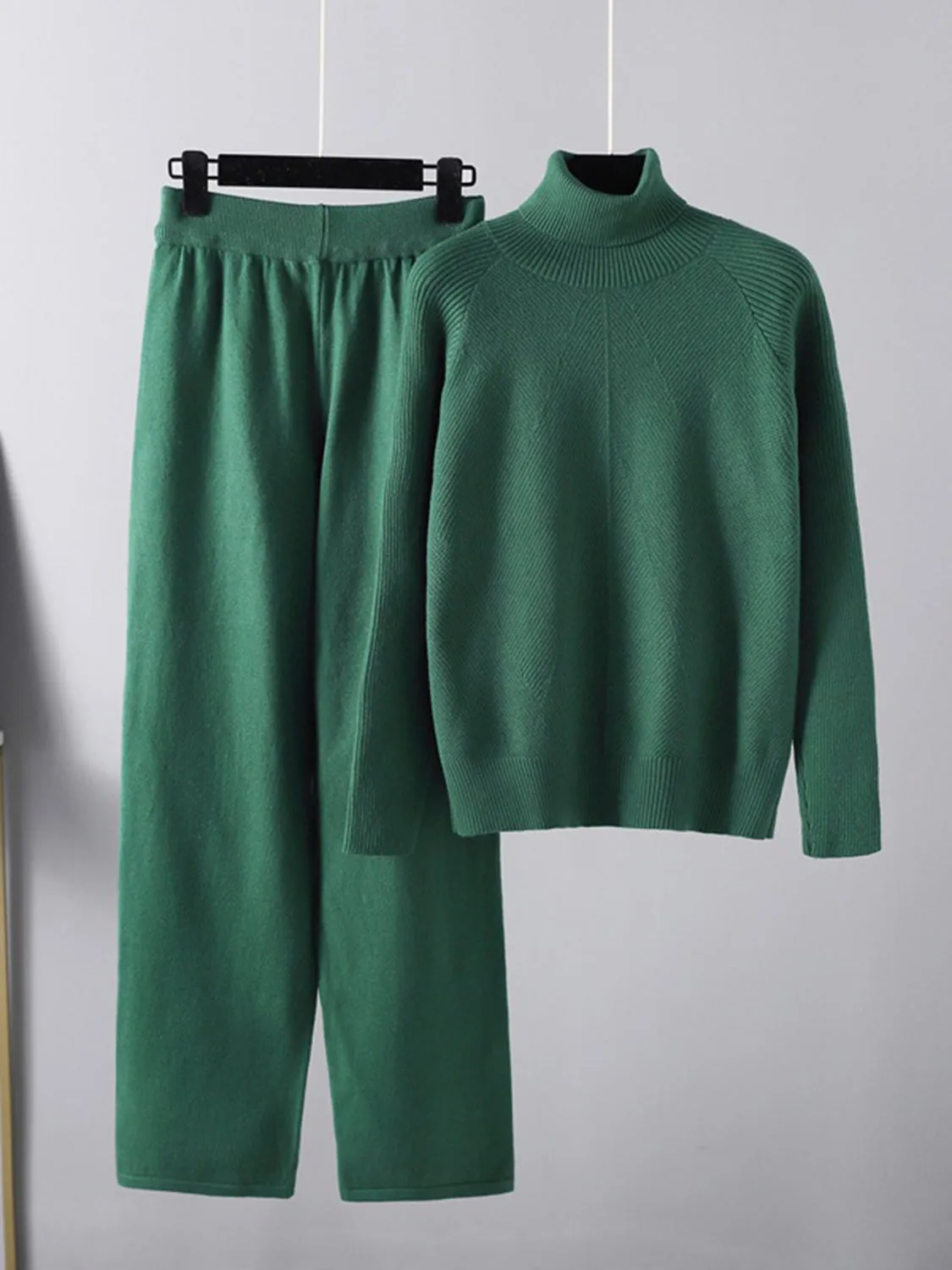 Turtleneck Raglan Sleeve Top and Pants Sweater Set