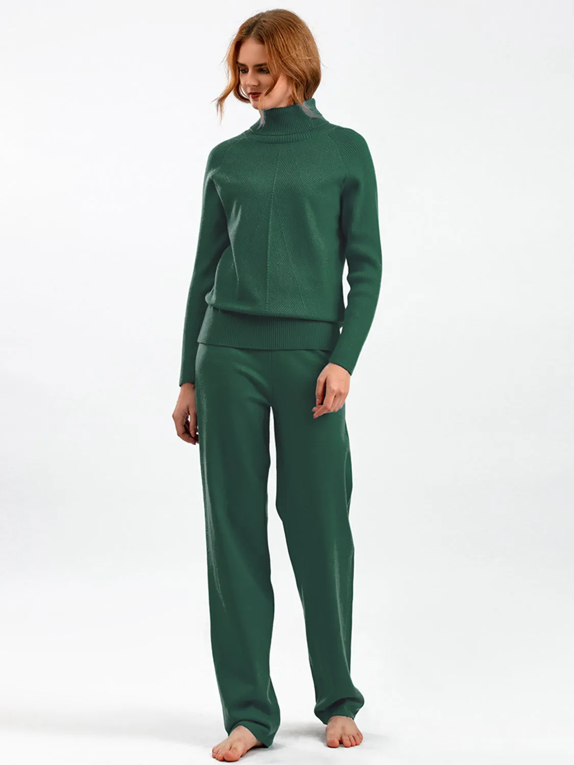 Turtleneck Raglan Sleeve Top and Pants Sweater Set