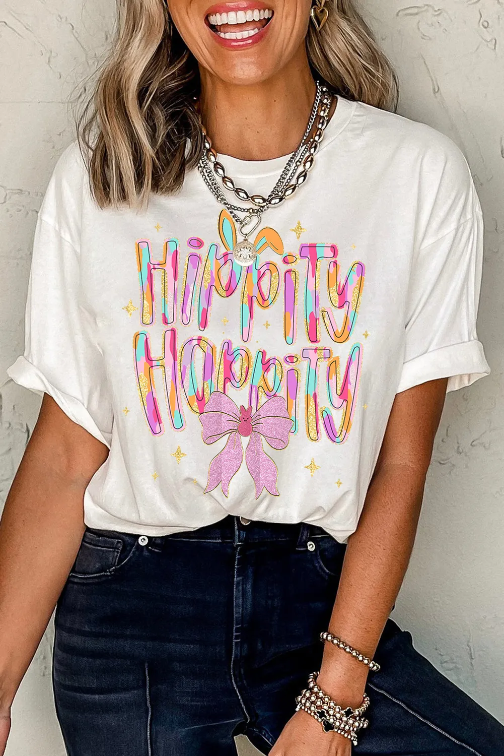 White Hippity Hoppity Graphic Loose Tee