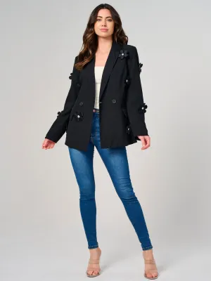 WOMEN'S LONG SLEEVE BUTTON CLOSURE FLOWER DETAILED BLAZER