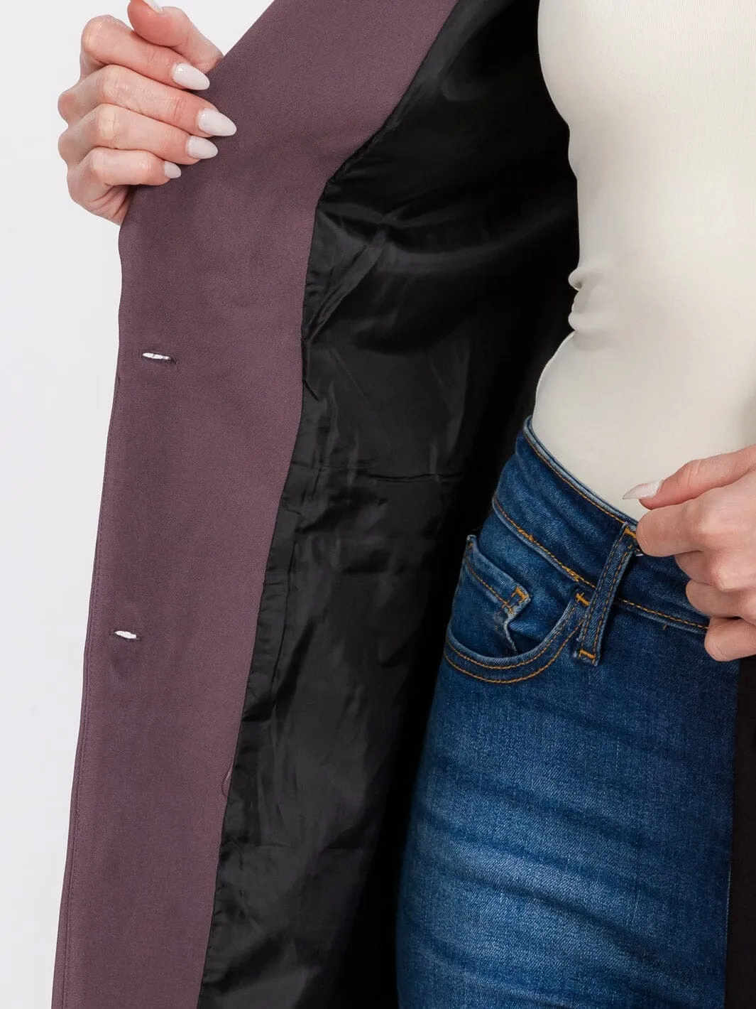 WOMEN'S LONG SLEEVE BUTTON CLOSURE FRONT POCKETS COLORBLOCK BLAZER