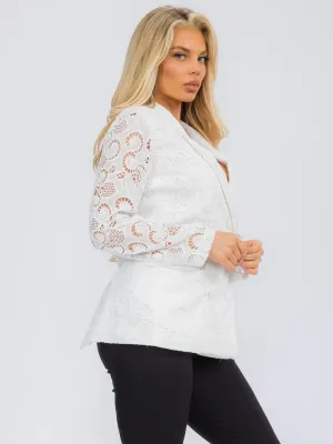 WOMEN'S LONG SLEEVE BUTTON CLOSURE POCKETS LACE DETAILED BLAZER