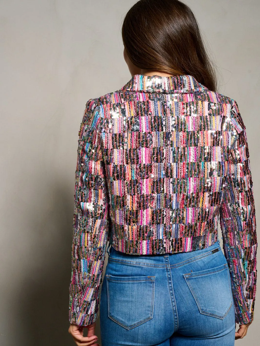 WOMEN'S LONG SLEEVE BUTTON CLOSURE SEQUINS BLAZER