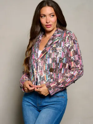 WOMEN'S LONG SLEEVE BUTTON CLOSURE SEQUINS BLAZER