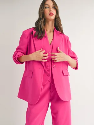 WOMEN'S LONG SLEEVE OPEN BUTTON CLOSURE BLAZER