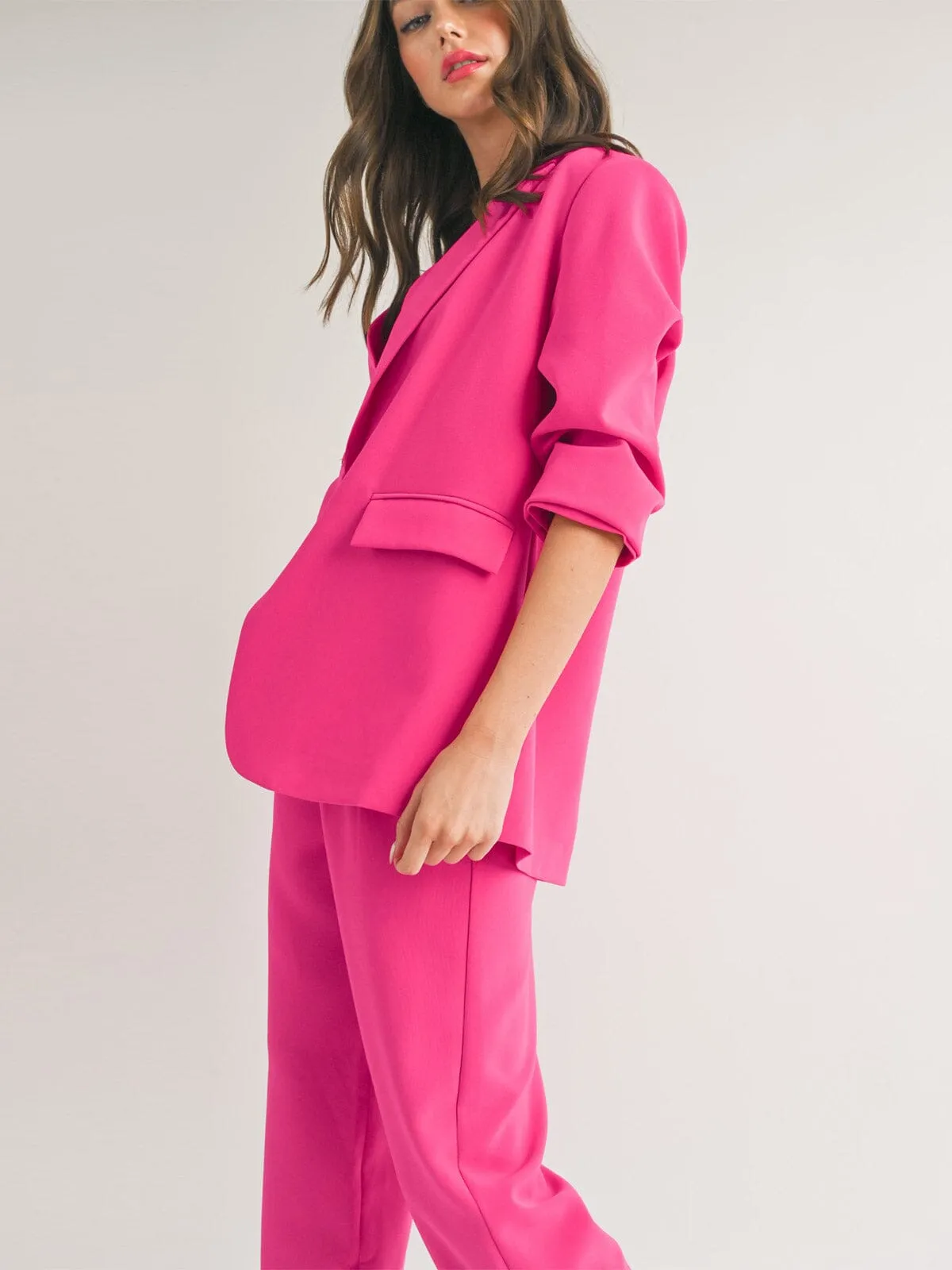 WOMEN'S LONG SLEEVE OPEN BUTTON CLOSURE BLAZER