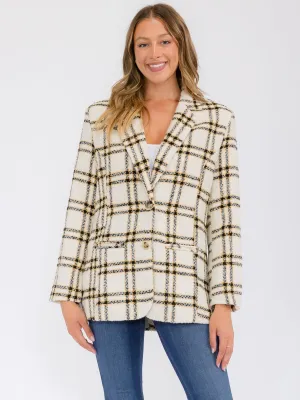 WOMEN'S LONG SLEEVE POCKETS BUTTON UP COLORBLOCK BLAZER