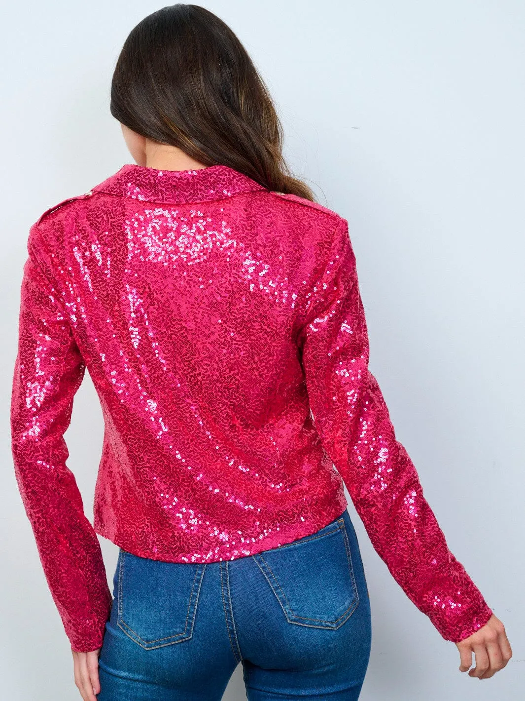 WOMEN'S LONG SLEEVE ZIP UP SEQUINS BLAZER