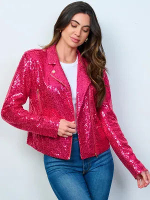 WOMEN'S LONG SLEEVE ZIP UP SEQUINS BLAZER