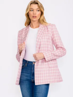 WOMEN'S LONG SLEEVES BUTTON CLOSURE CHEKERS PRINT BLAZER