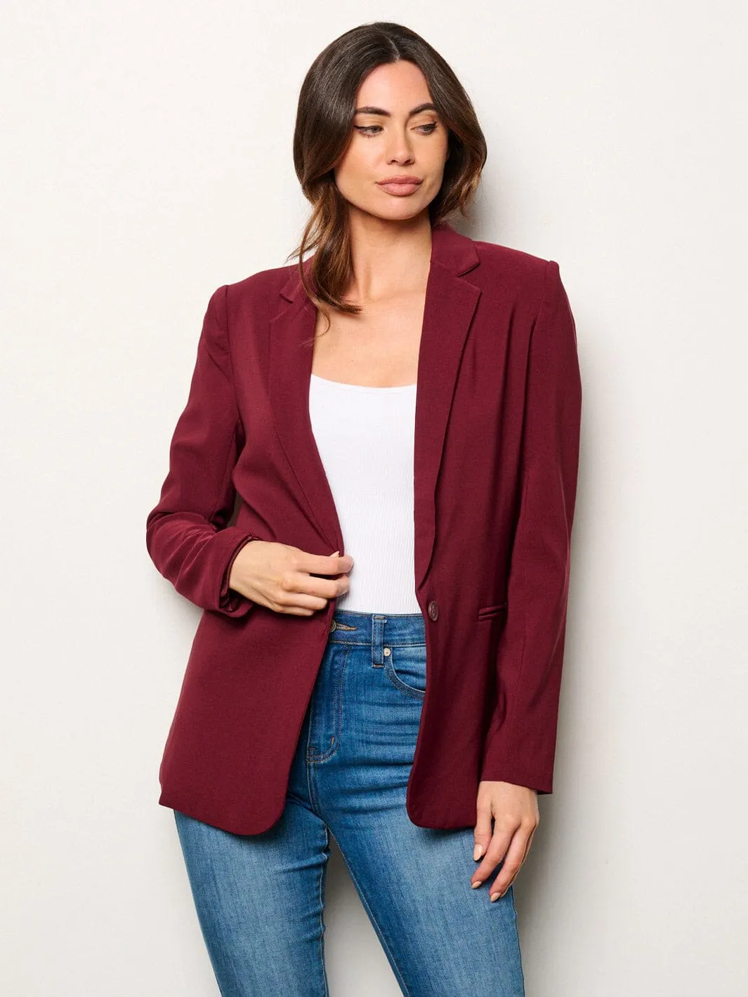 WOMEN'S LONG SLEEVES BUTTON CLOSURE POCKETS BLAZER