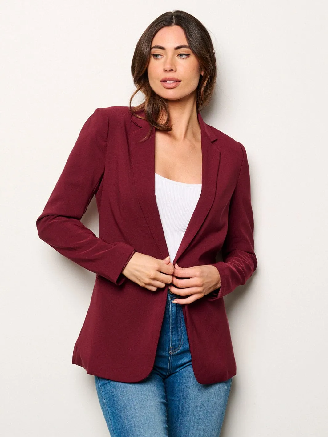 WOMEN'S LONG SLEEVES BUTTON CLOSURE POCKETS BLAZER