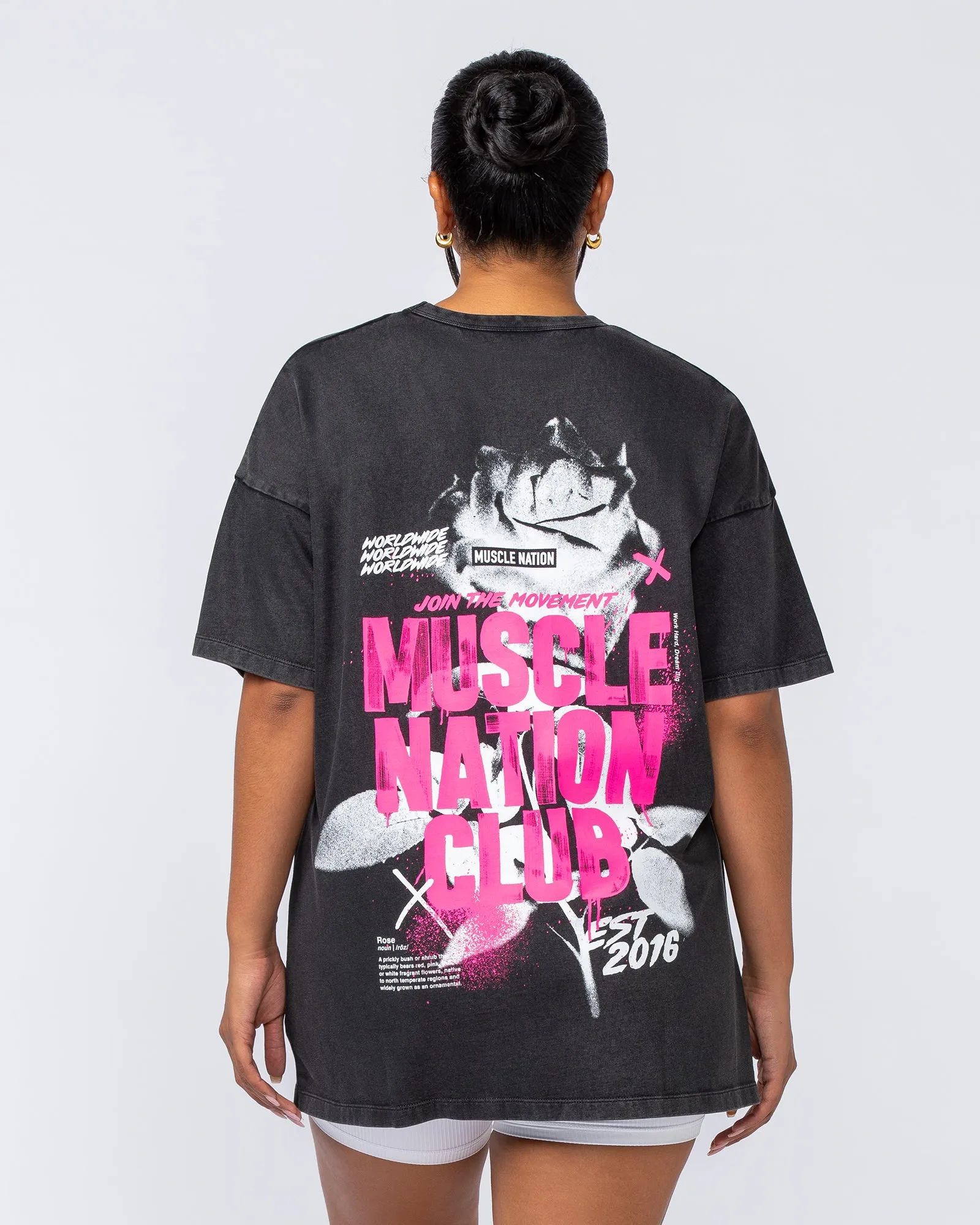 Womens Rose Vintage Oversized Tee - Washed Black