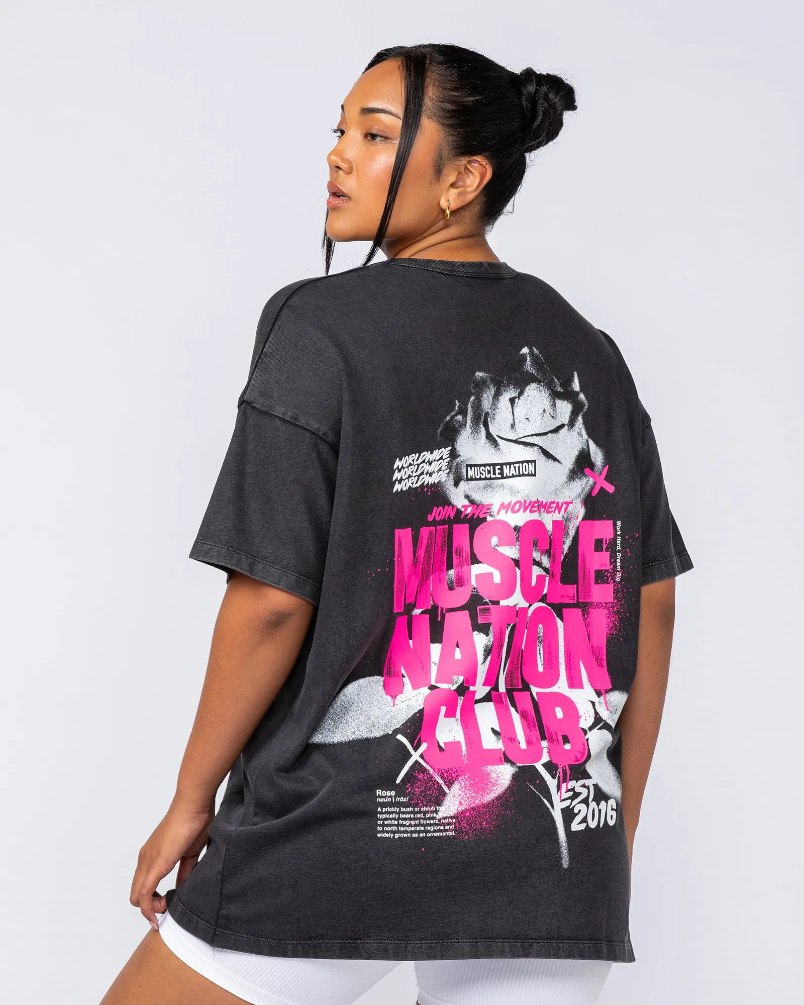 Womens Rose Vintage Oversized Tee - Washed Black