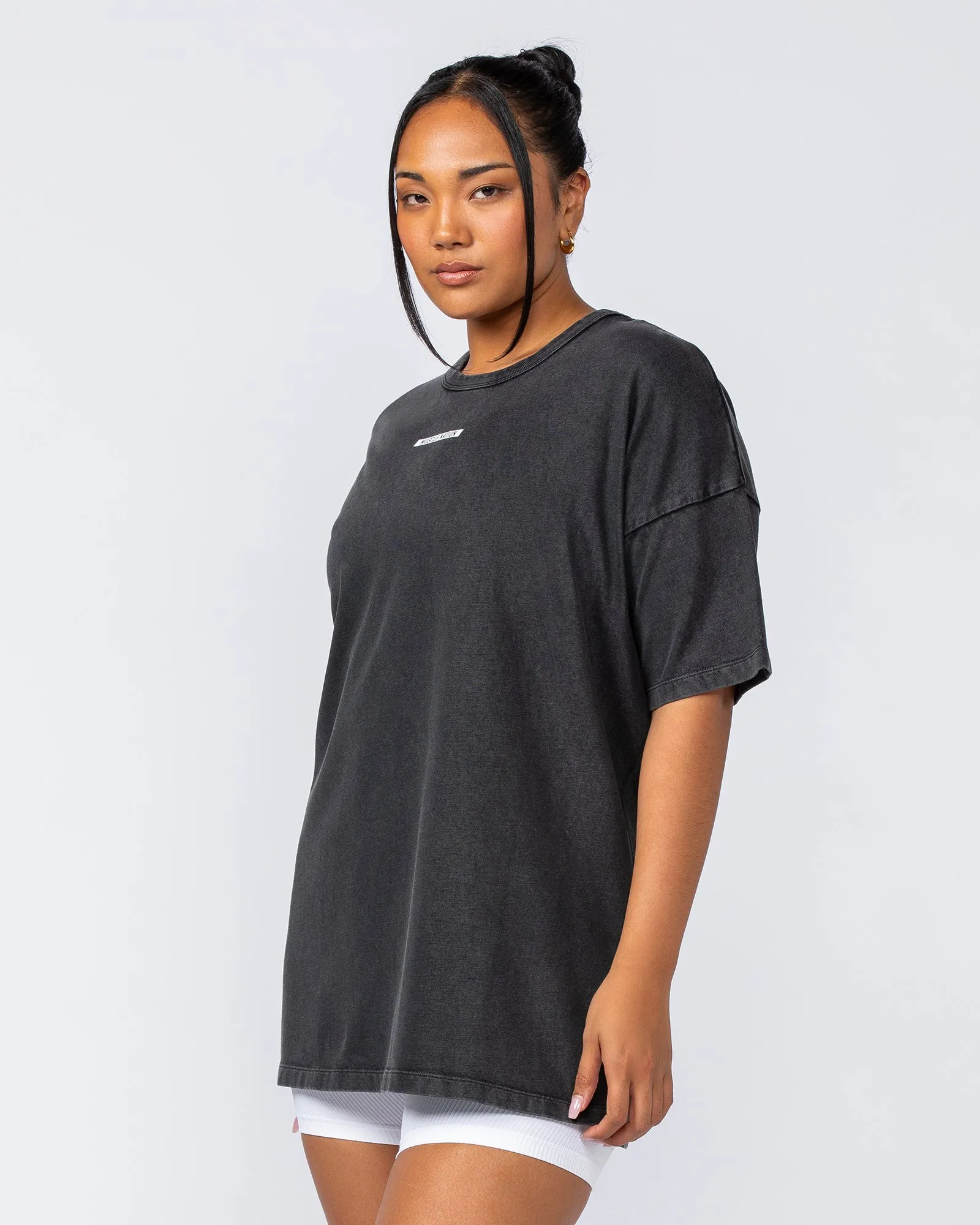 Womens Rose Vintage Oversized Tee - Washed Black