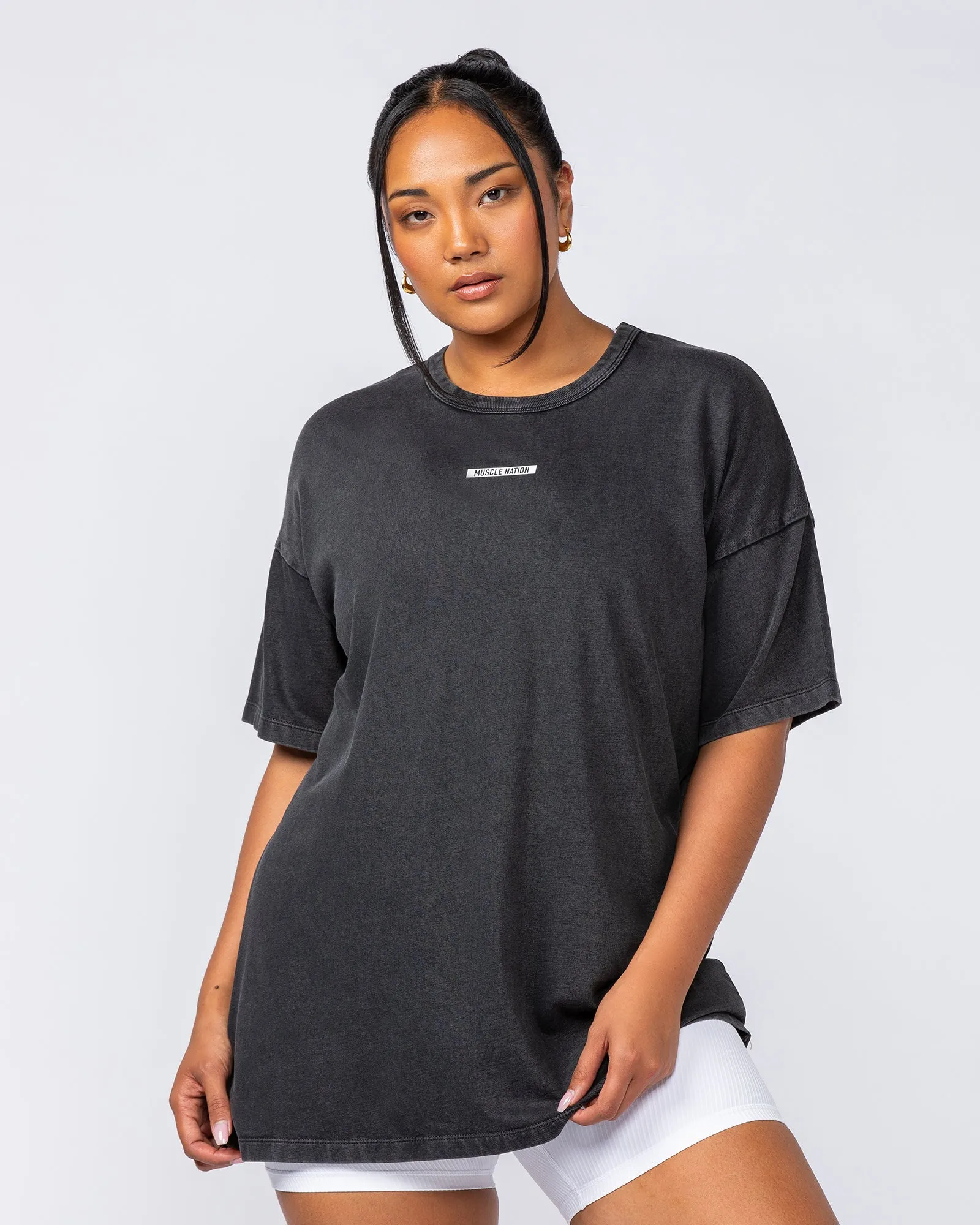 Womens Rose Vintage Oversized Tee - Washed Black