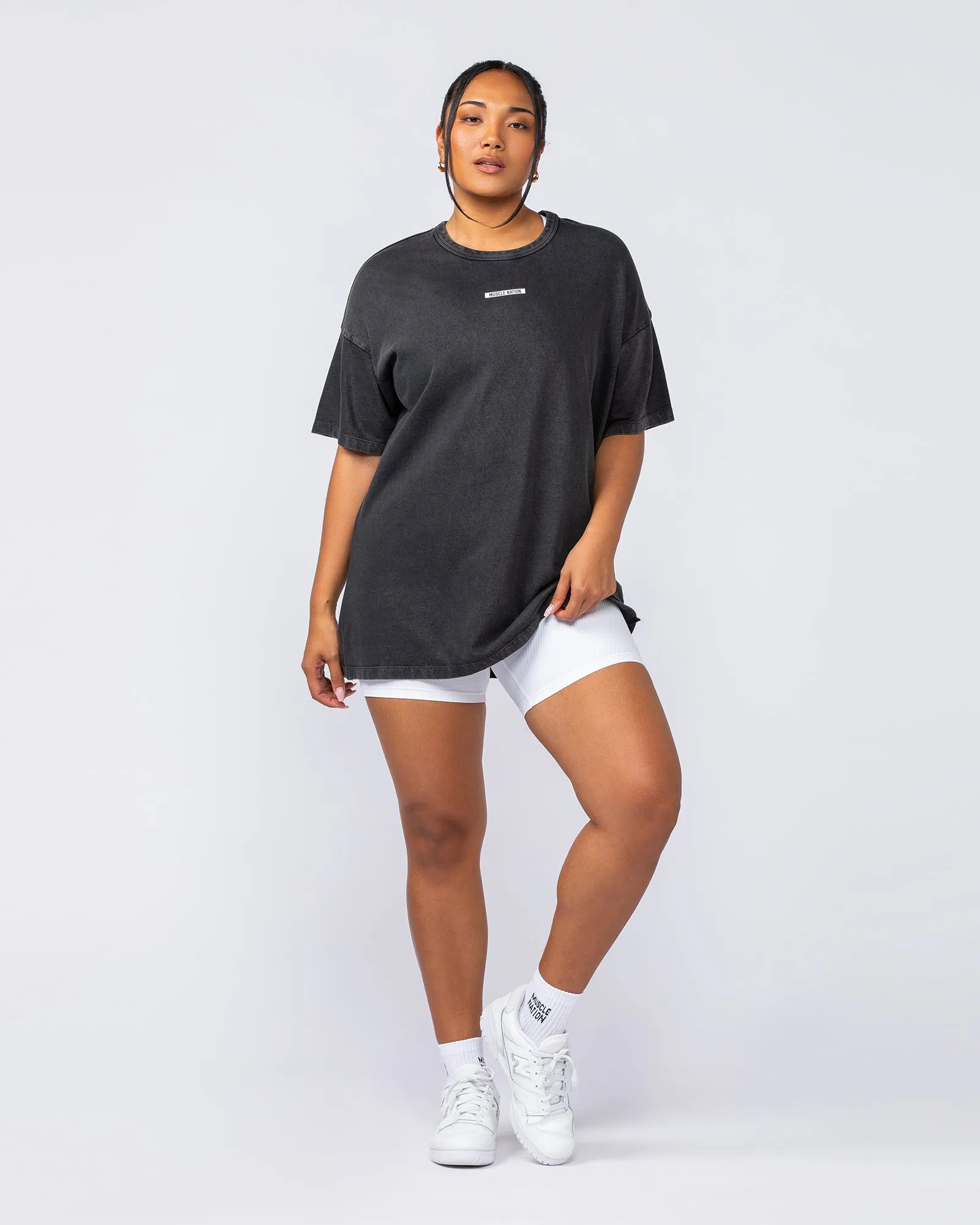 Womens Rose Vintage Oversized Tee - Washed Black