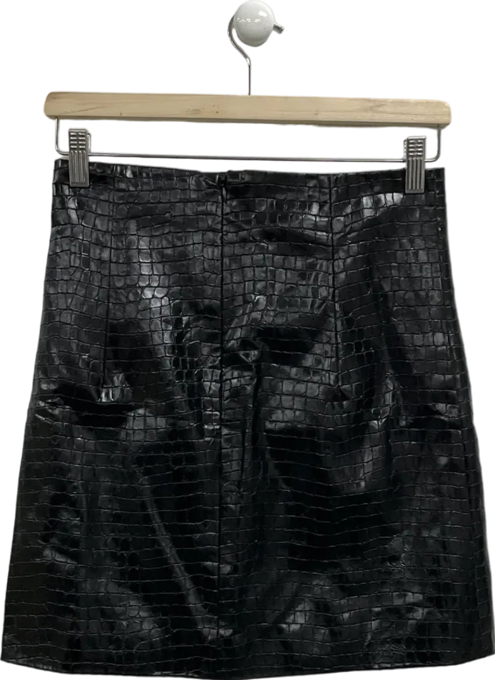 ZARA Black Faux Leather Skirt UK S