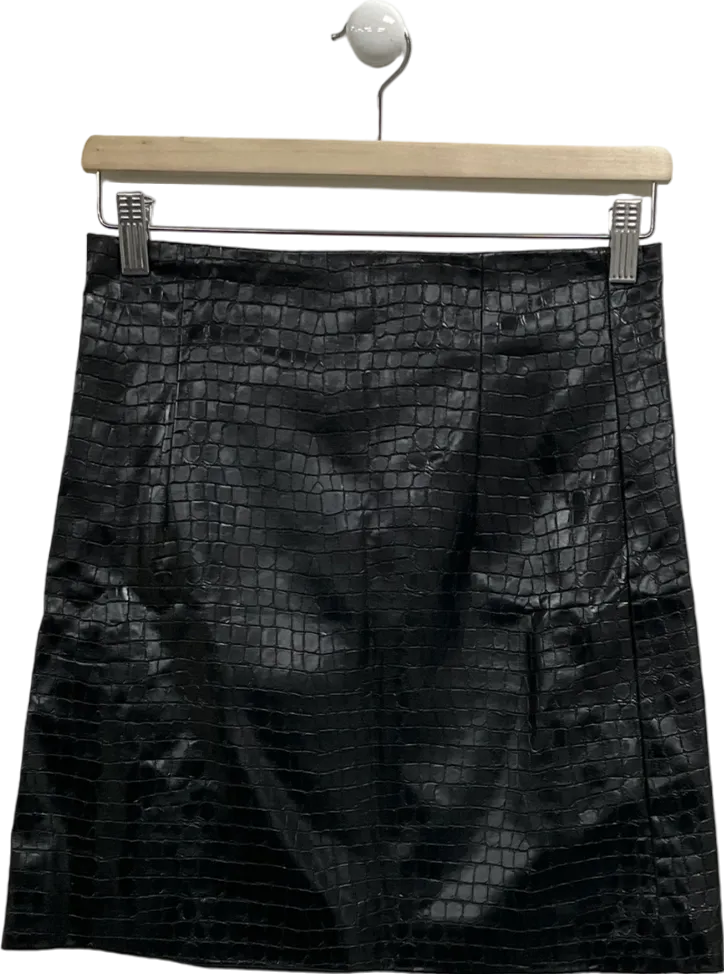 ZARA Black Faux Leather Skirt UK S